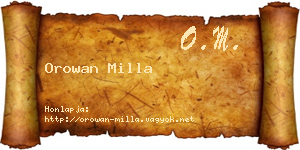 Orowan Milla névjegykártya